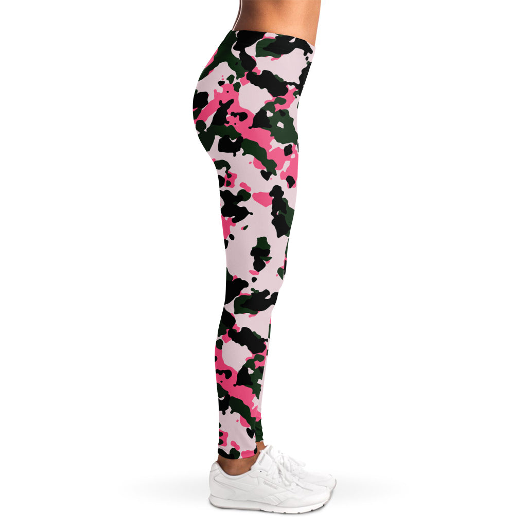 Pink Green And Black Camouflage Print Women's Leggings