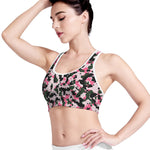 Pink Green And Black Camouflage Print Women's Sports Bra