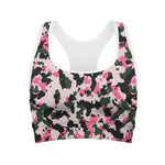 Pink Green And Black Camouflage Print Women's Sports Bra
