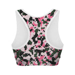 Pink Green And Black Camouflage Print Women's Sports Bra