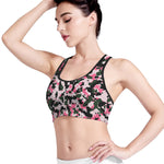 Pink Green And Black Camouflage Print Women's Sports Bra
