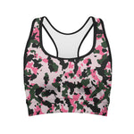Pink Green And Black Camouflage Print Women's Sports Bra