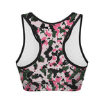Pink Green And Black Camouflage Print Women's Sports Bra