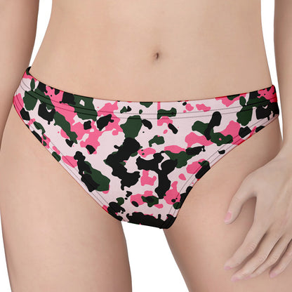 Pink Green And Black Camouflage Print Women's Thong