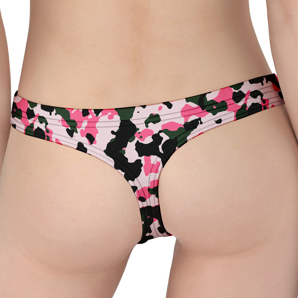 Pink Green And Black Camouflage Print Women's Thong