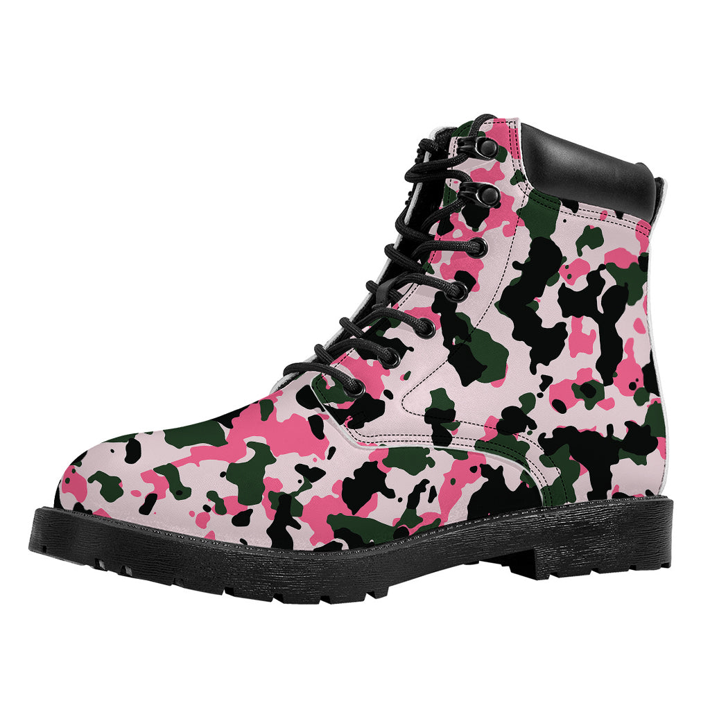 Pink Green And Black Camouflage Print Work Boots