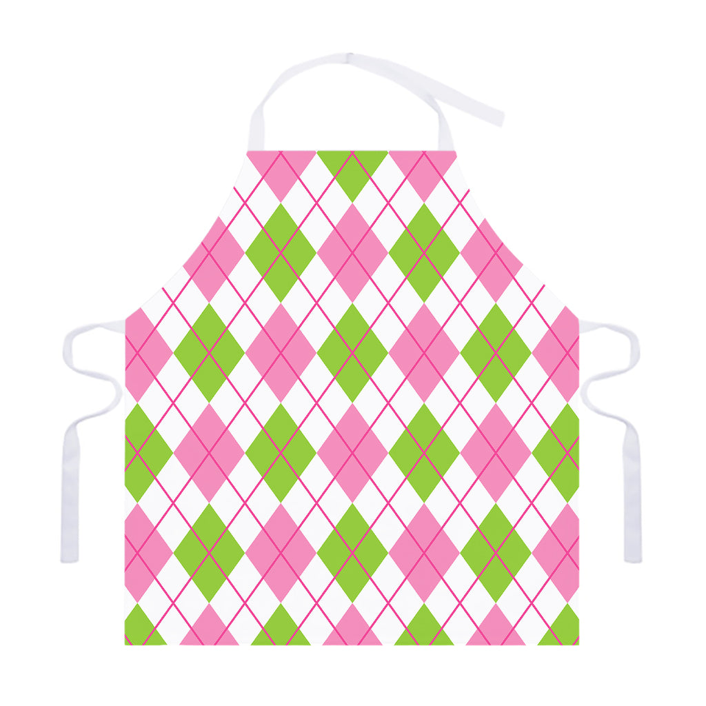 Pink Green And White Argyle Print Adjustable Apron
