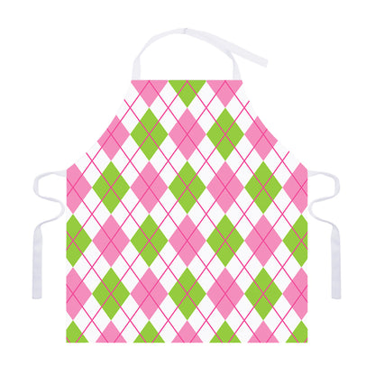 Pink Green And White Argyle Print Adjustable Apron