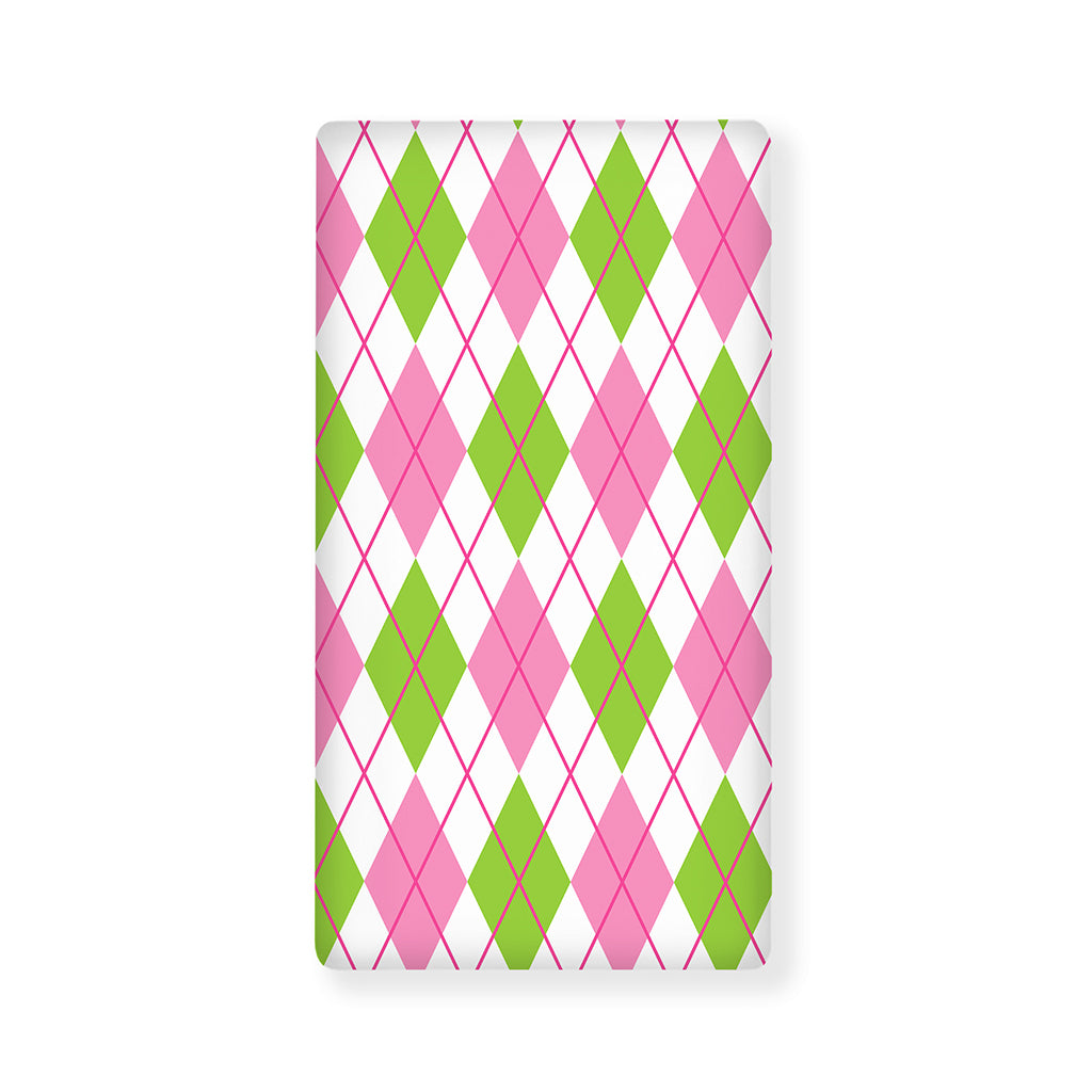 Pink Green And White Argyle Print Baby Crib Sheet