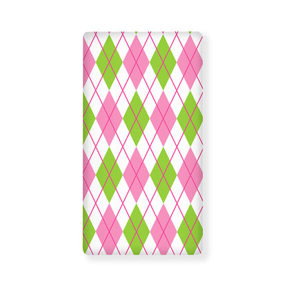 Pink Green And White Argyle Print Baby Crib Sheet