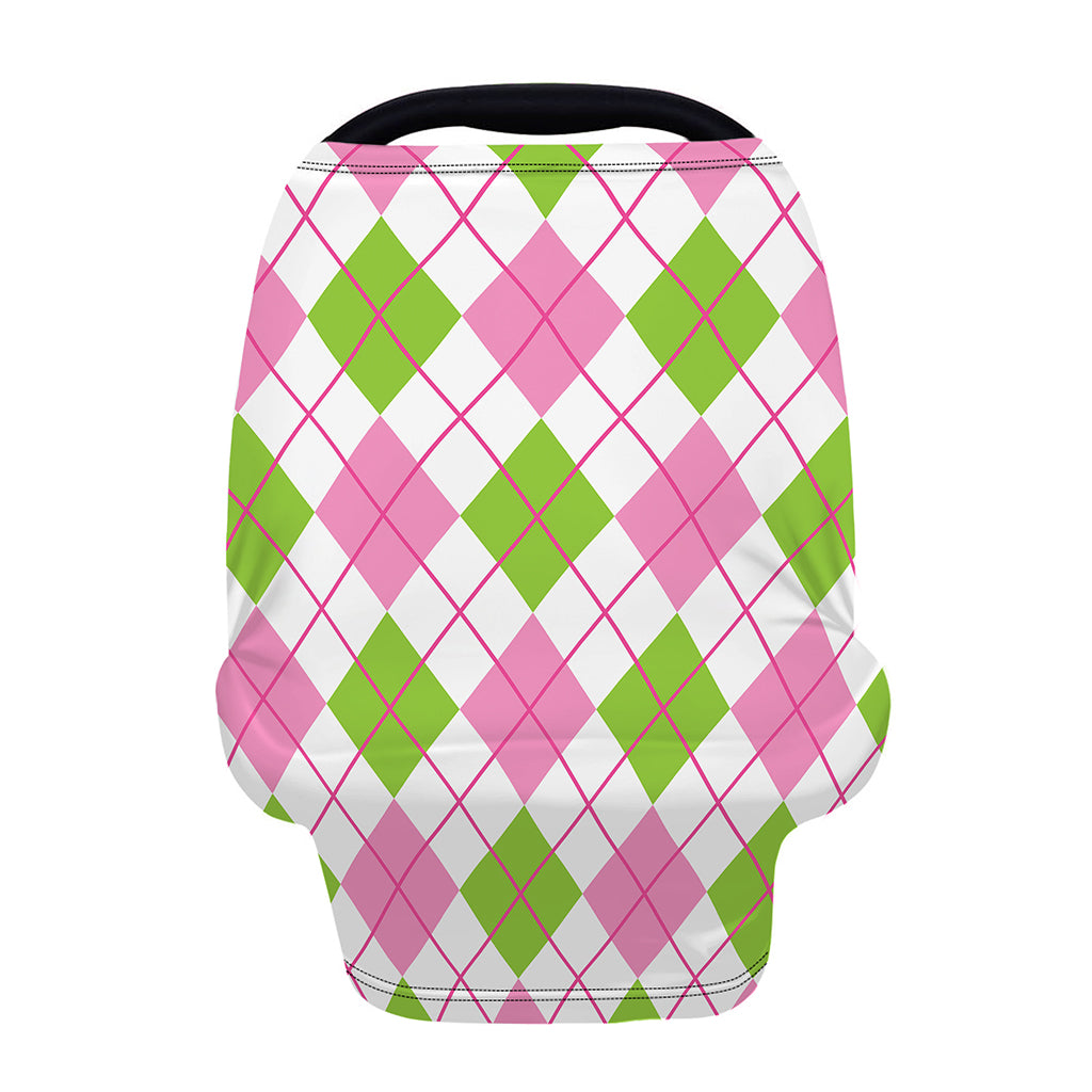 Pink Green And White Argyle Print Baby Seat Cover