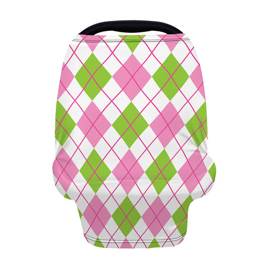 Pink Green And White Argyle Print Baby Seat Cover