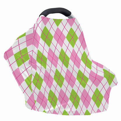Pink Green And White Argyle Print Baby Seat Cover