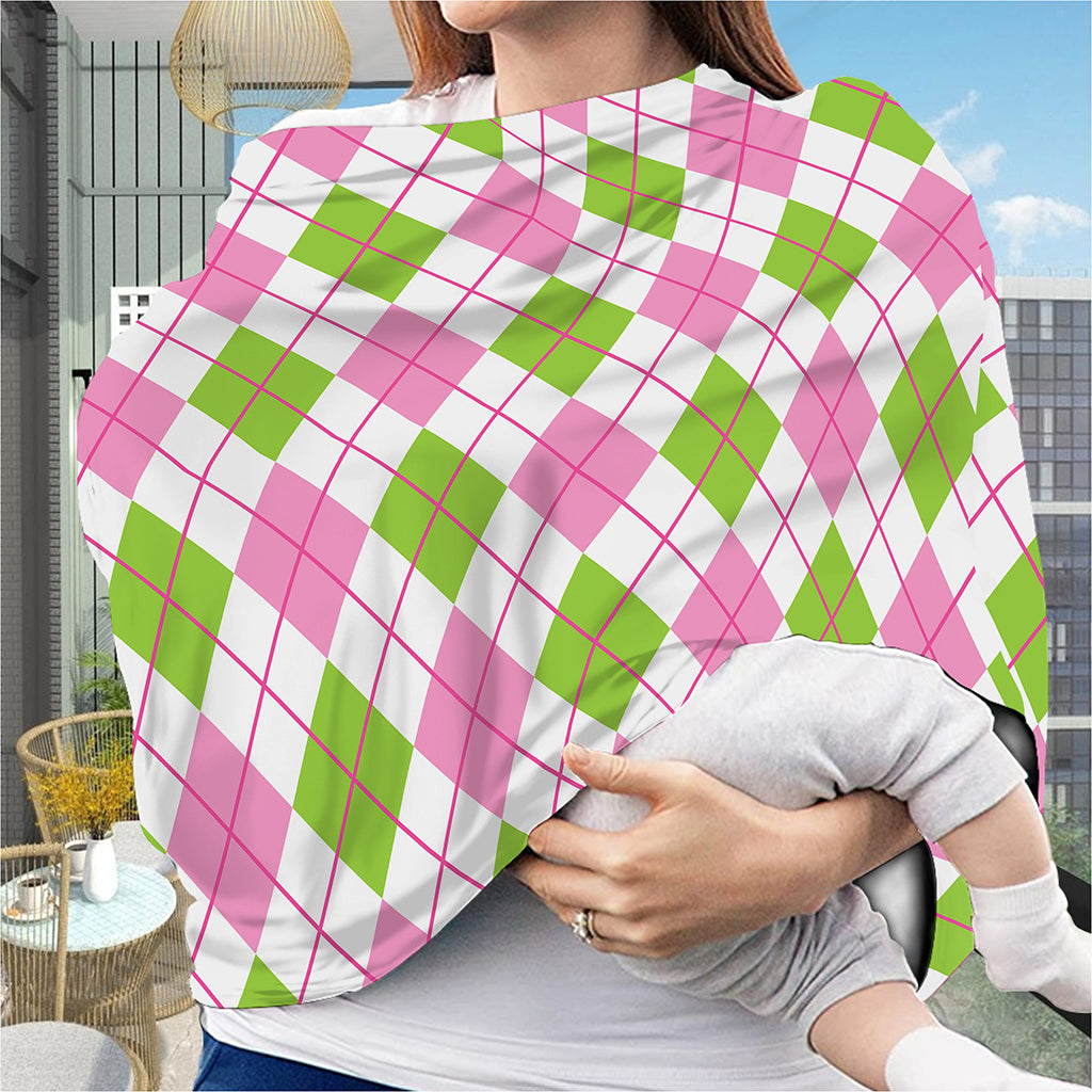Pink Green And White Argyle Print Baby Seat Cover