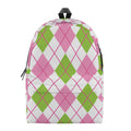 Pink Green And White Argyle Print School Backpack