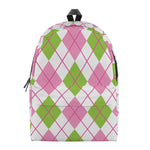 Pink Green And White Argyle Print Backpack