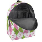 Pink Green And White Argyle Print Backpack