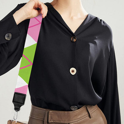 Pink Green And White Argyle Print Bag Strap