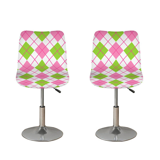 Pink Green And White Argyle Print Bar Stool Covers