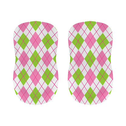 Pink Green And White Argyle Print Bar Stool Covers