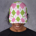 Pink Green And White Argyle Print Baseball Cap
