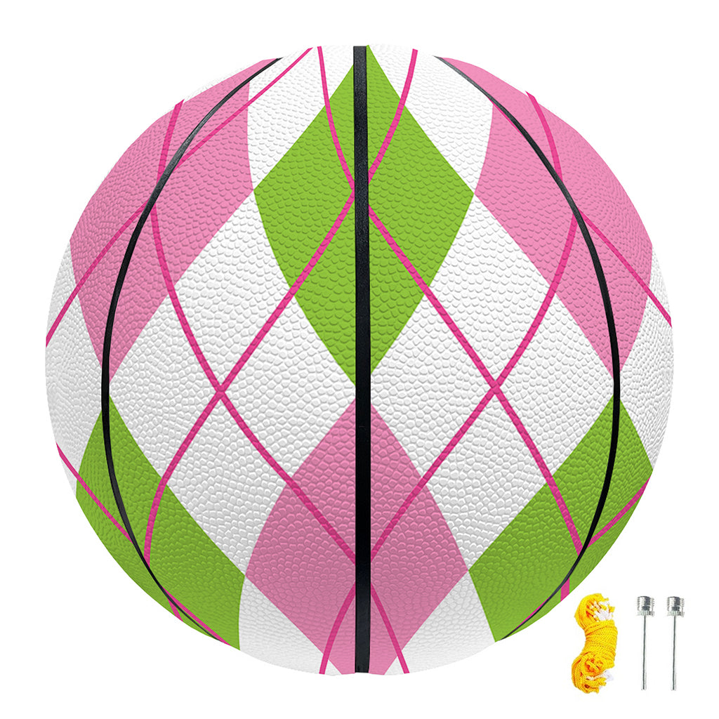 Pink Green And White Argyle Print Basketball
