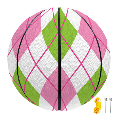 Pink Green And White Argyle Print Basketball