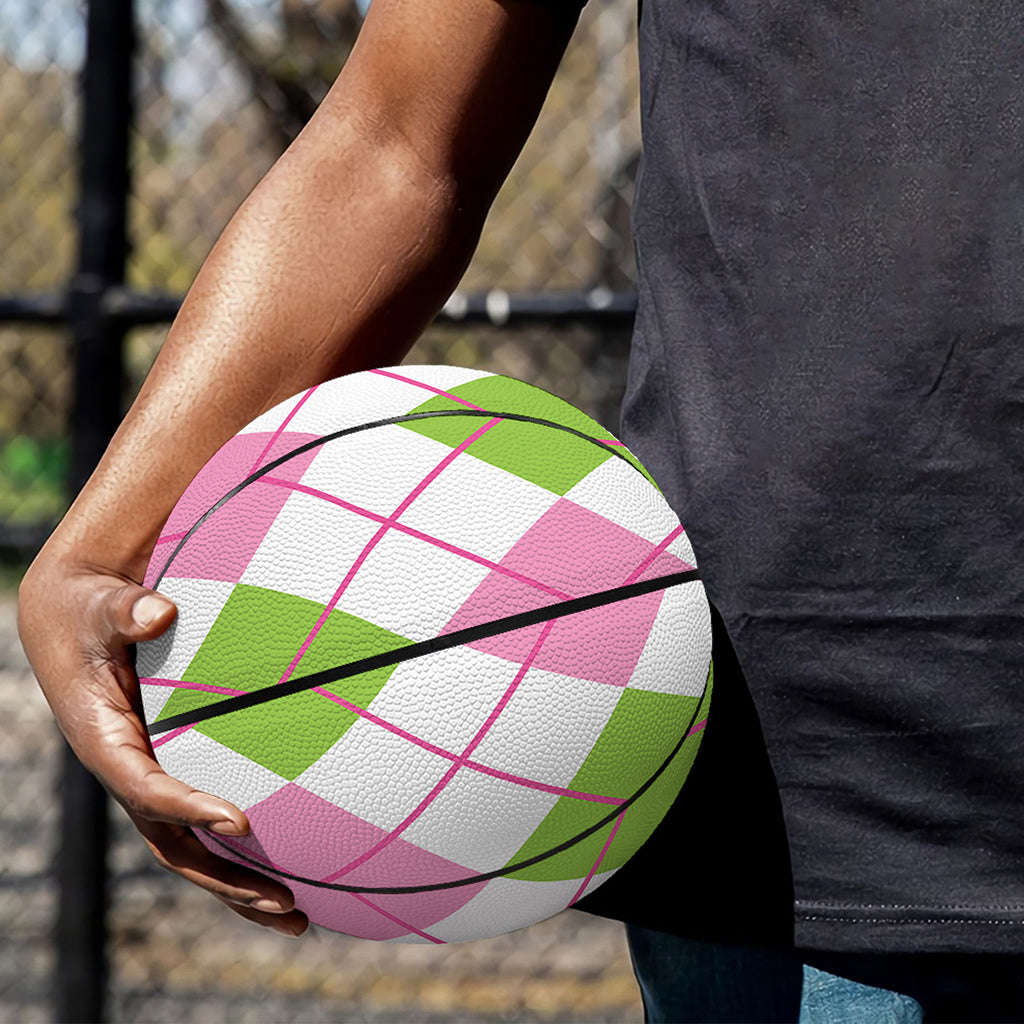 Pink Green And White Argyle Print Basketball