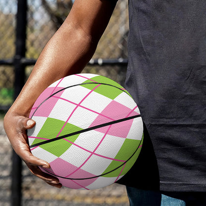 Pink Green And White Argyle Print Basketball