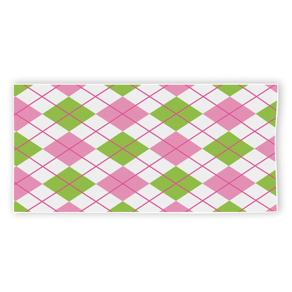 Pink Green And White Argyle Print Beach Towel