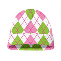 Pink Green And White Argyle Print Beanie