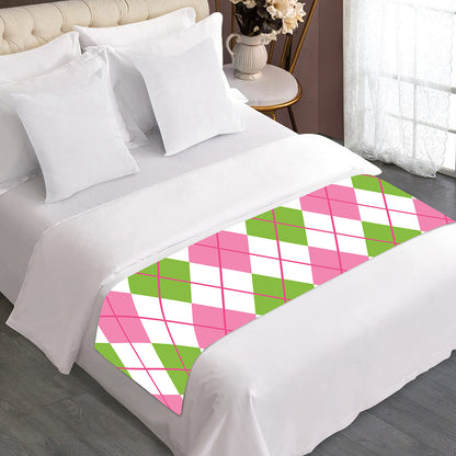 Pink Green And White Argyle Print Bed Runner
