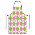 Pink Green And White Argyle Print Bib Apron With Pocket