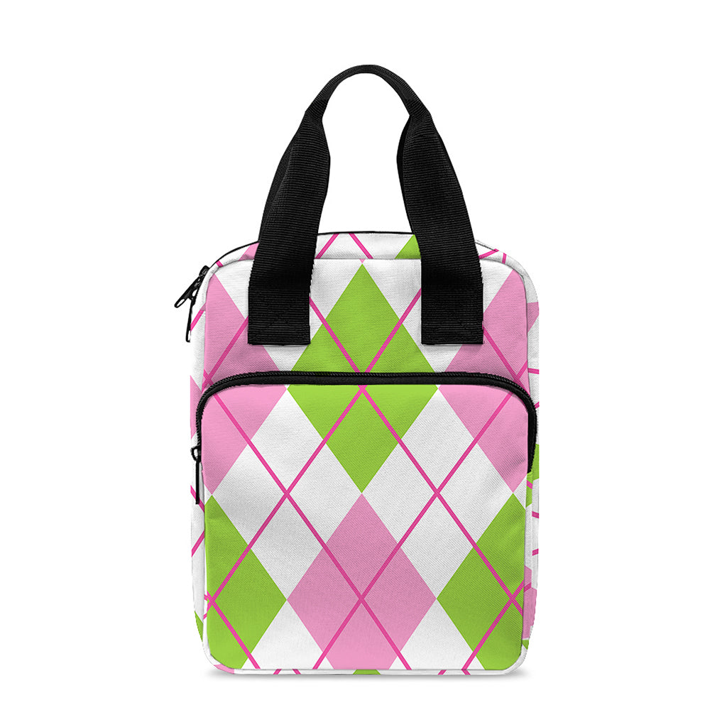 Pink Green And White Argyle Print Bible Tote Bag