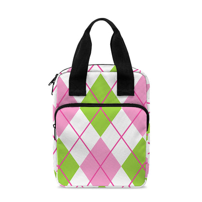 Pink Green And White Argyle Print Bible Tote Bag