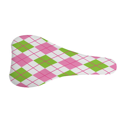 Pink Green And White Argyle Print Bicycle Seat Cover