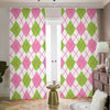 Pink Green And White Argyle Print Blackout Pencil Pleat Curtains