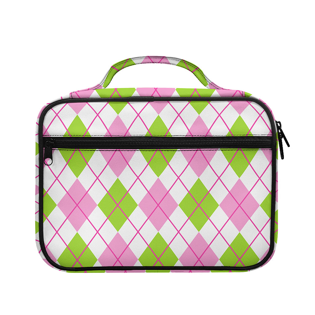 Pink Green And White Argyle Print Briefcase Bible Bag