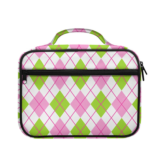 Pink Green And White Argyle Print Briefcase Bible Bag