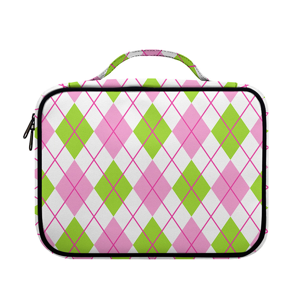 Pink Green And White Argyle Print Briefcase Bible Bag