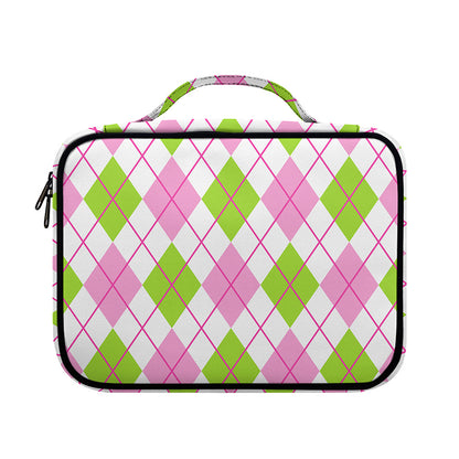 Pink Green And White Argyle Print Briefcase Bible Bag