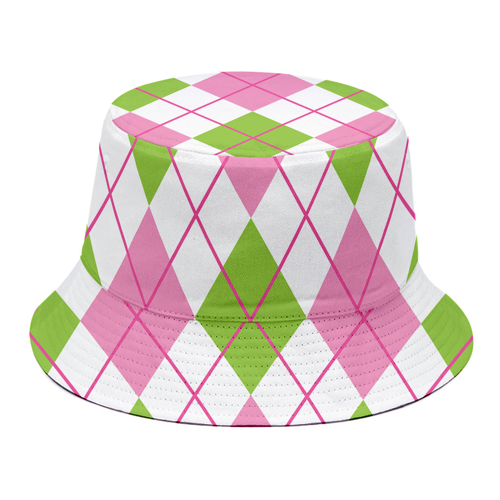 Pink Green And White Argyle Print Bucket Hat