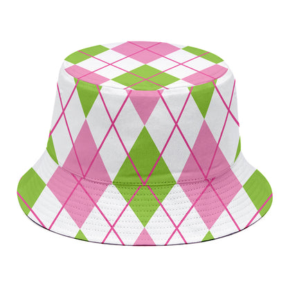 Pink Green And White Argyle Print Bucket Hat