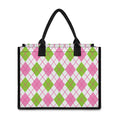 Pink Green And White Argyle Print Canvas Tote Bag