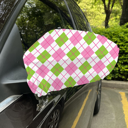 Pink Green And White Argyle Print Car Side Mirror Covers