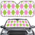 Pink Green And White Argyle Print Car Windshield Sun Shade