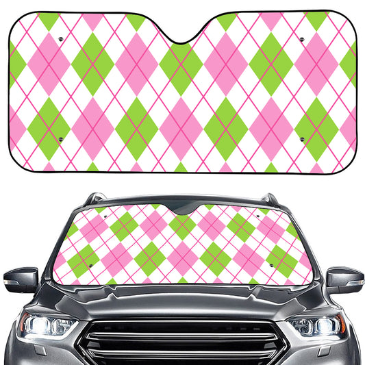 Pink Green And White Argyle Print Car Windshield Sun Shade