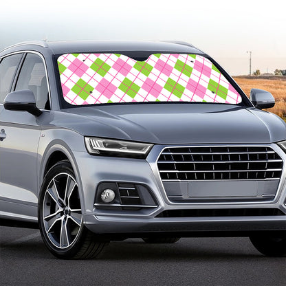 Pink Green And White Argyle Print Car Windshield Sun Shade