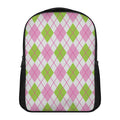 Pink Green And White Argyle Print Casual Backpack