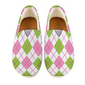 Pink Green And White Argyle Print Casual Shoes